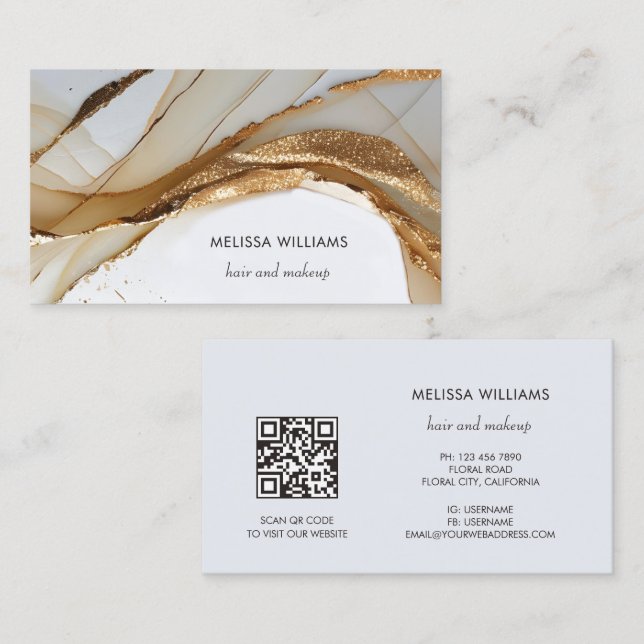 Elegant Lyx Guld 3D Abstrakt | QR-kod Visitkort (Fram/baksida)