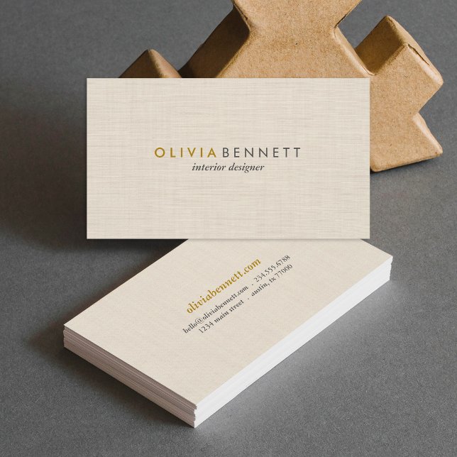 Elegant Lyx Guld Beige Linne Textur Minimalistisk Visitkort (Skapare uppladdad)