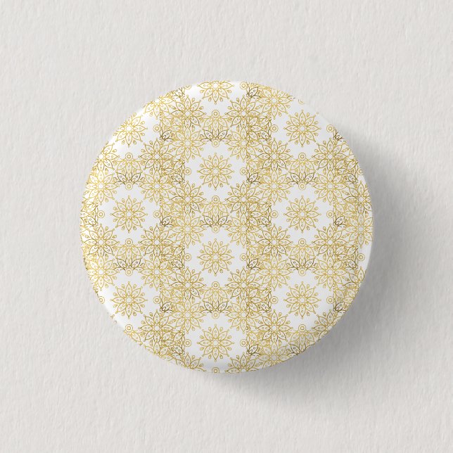 Elegant Lyx Guld Blommig Mandala Mönster Knapp (Framsida)