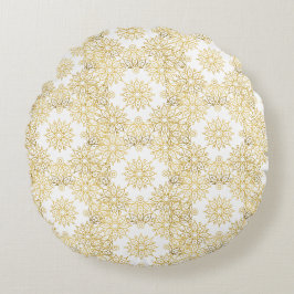 Elegant Lyx Guld Blommig Mandala Mönster Rund Kudde