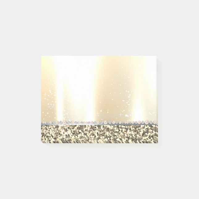 Elegant Lyx Guld Glitter, Diamanter, Pärlor Post-it Block (Framsida)