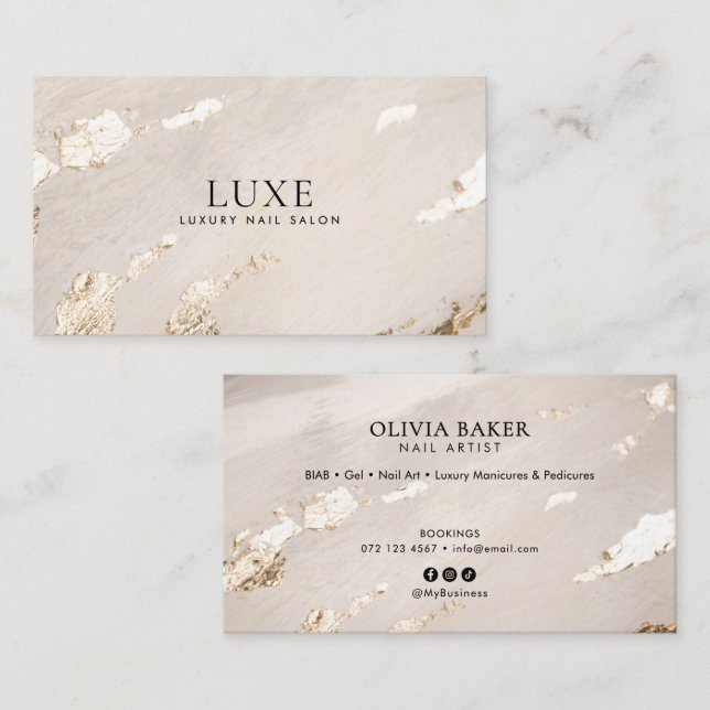 Elegant lyx guld nagelsalong/techniker visitkort (Fram/baksida)
