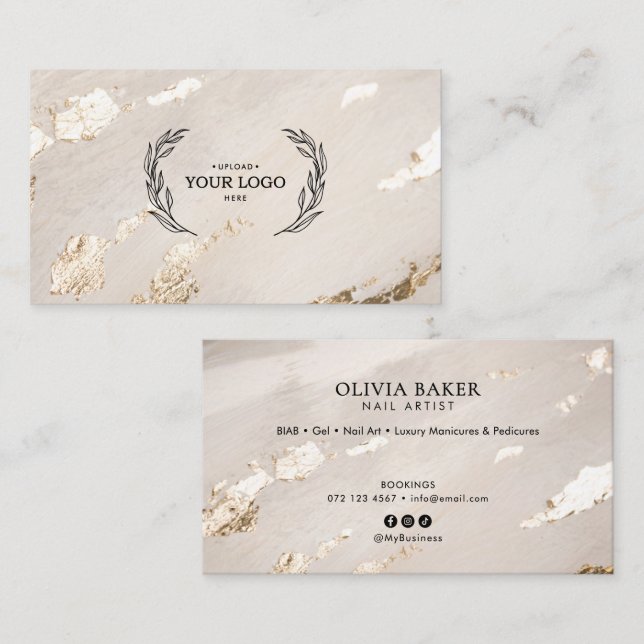Elegant lyx guld nagelsalong/tekniker logotyp visitkort (Fram/baksida)