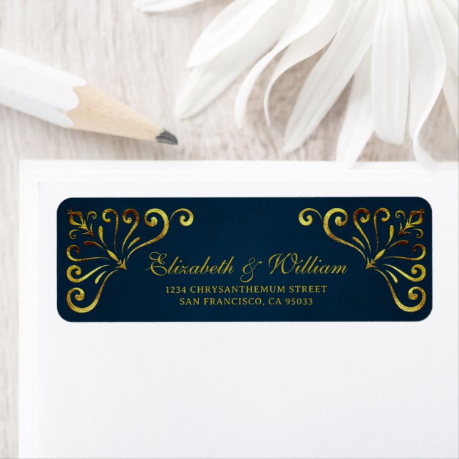 Elegant Lyx Guld Navy & Chic Ram retur Returadress Etikett (Insitu)