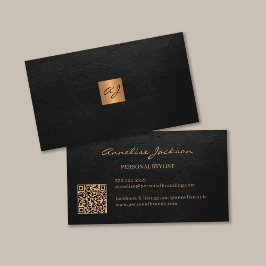 Elegant lyx guld svart monogram QR-kod Visitkort