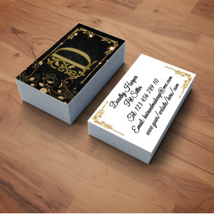 Elegant Lyx Guld Svart Monogram Visitkort