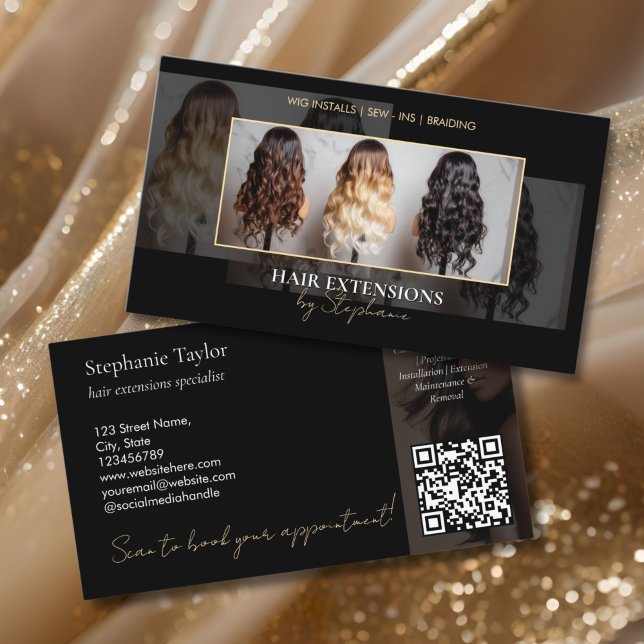 Elegant Lyx Hårförlängningar Peruk Installationer  Visitkort (luxury wig installs business cards)