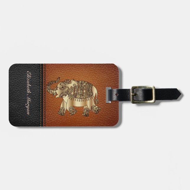 Elegant lyx, läderlook, Elefant, Paisley Bagagebricka (Horisontell Framsida)