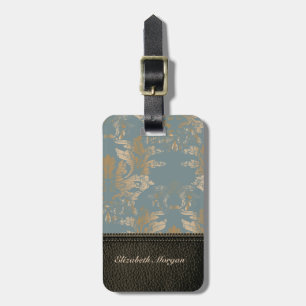 Elegant lyx, läderlook, vintage damask bagagebricka