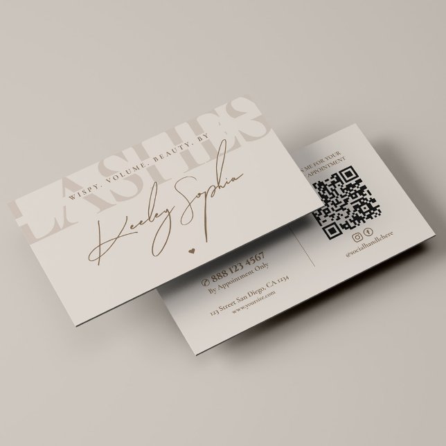 Elegant Lyx Lash Artist Sand Beige Monogram Visitkort (Elegant Luxury Lash Artist Sand Beige Monogram Business Card
)