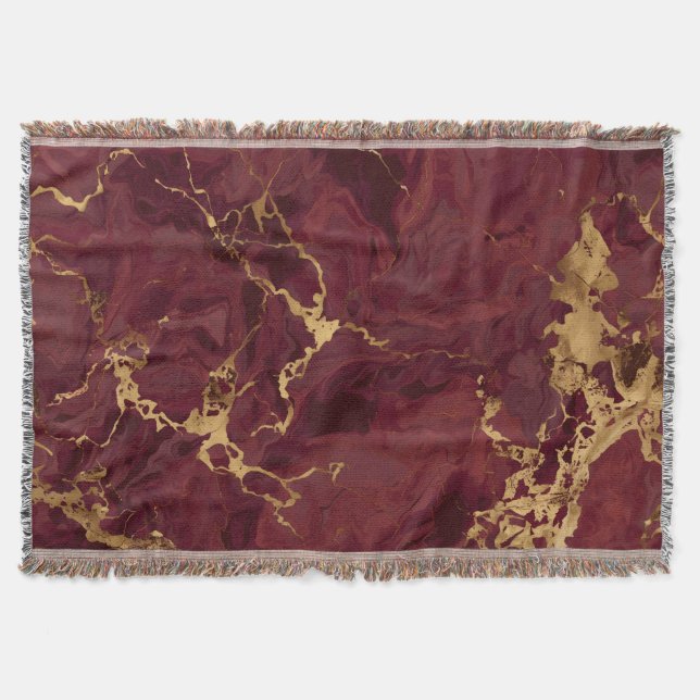Elegant Lyx Modern Burgunder Guld Marmor Filt (Framsidan)