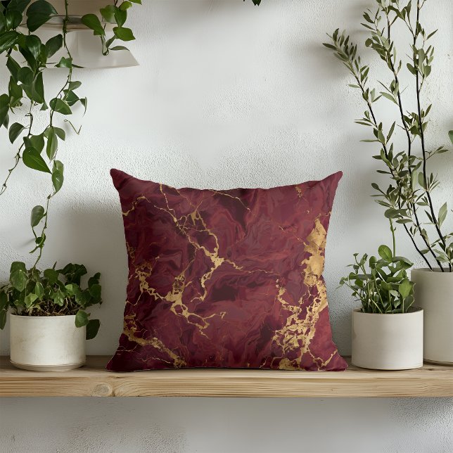 Elegant Lyx Modern Burgunder Guld Marmor Kudde (Skapare uppladdad)