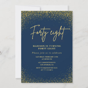 Elegant Lyx Navy Gold Glitter 48-årsdag Inbjudningar