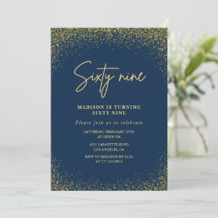 Elegant Lyx Navy Gold Glitter 69-årsdag Inbjudningar