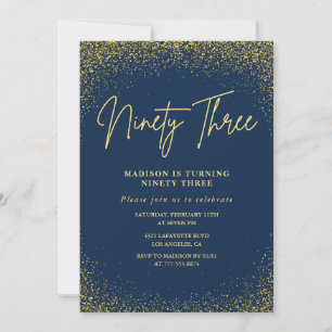 Elegant Lyx Navy Gold Glitter 93-årsdag Inbjudningar