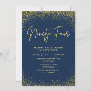 Elegant Lyx Navy Gold Glitter 94-årsdag Inbjudningar
