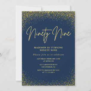 Elegant Lyx Navy Gold Glitter 99-årsdag Inbjudningar