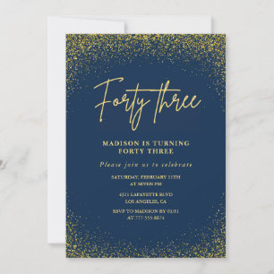 Elegant Lyx Navy Guld Glitter 43-årsdag Inbjudningar