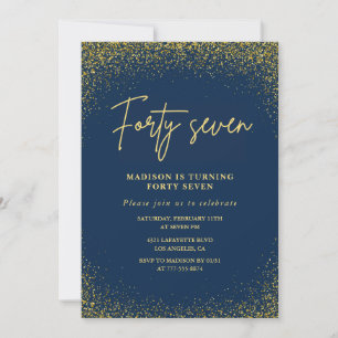 Elegant Lyx Navy Guld Glitter 47-årsdag Inbjudningar