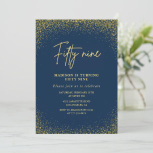 Elegant Lyx Navy Guld Glitter 59-årsdag Inbjudningar