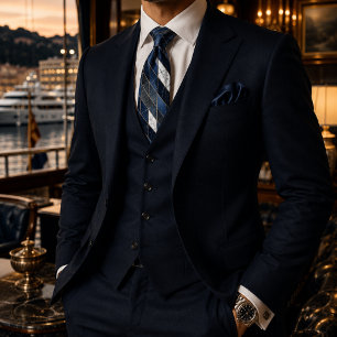 Elegant Lyx Navyblå Marmor Mosaik Slips