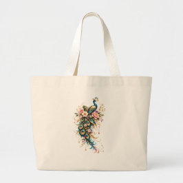 Elegant Lyx Påfågel Blommig Illustration Jumbo Tygkasse