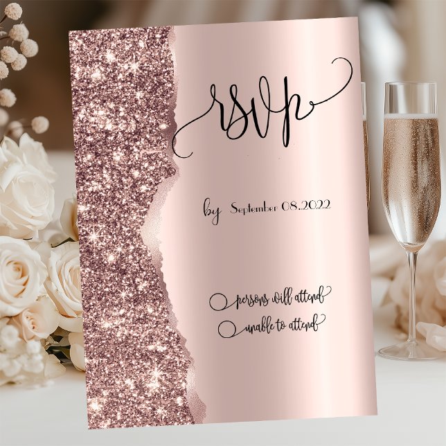 Elegant Lyx Roséguld Glitter RSVP Inbjudningar (Skapare uppladdad)