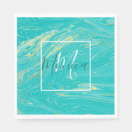 Elegant lyx royal Marble Guld Blue monogram Pappersservett