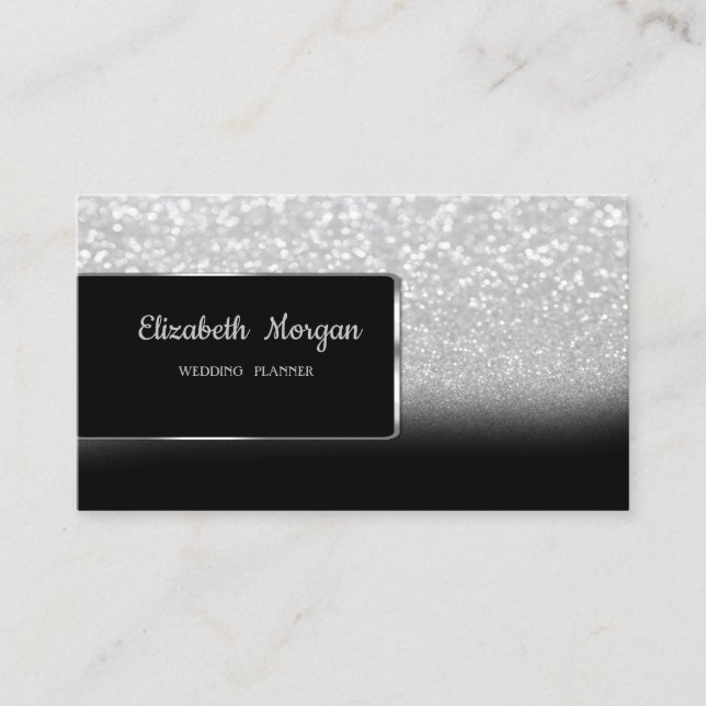 Elegant Lyx Silver Glitter Bokeh Ombre Visitkort (Framsida)