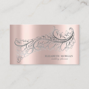 Elegant lyx silverfjäder roséguld visitkort