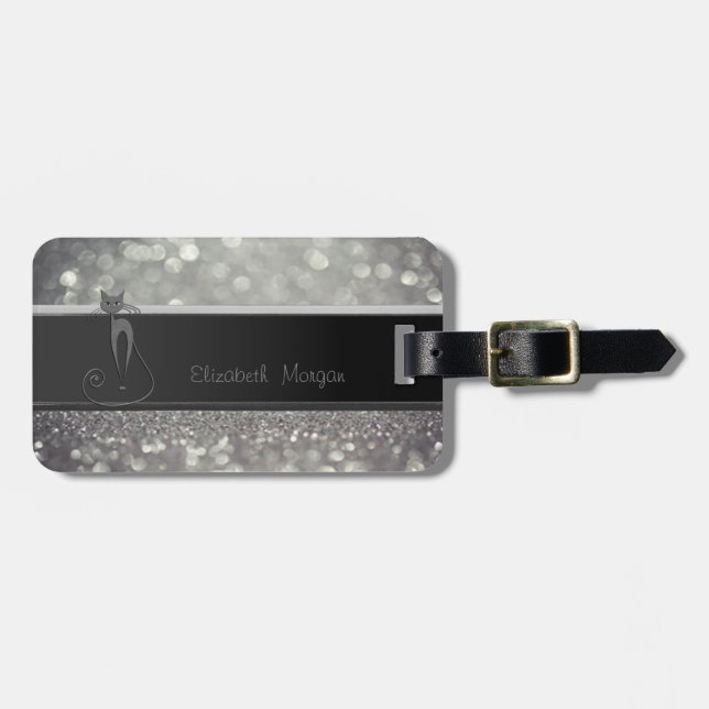 Elegant Lyx Sofistikerad, Glittrig Katt, Bokeh Bagagebricka (Horisontell Framsida)