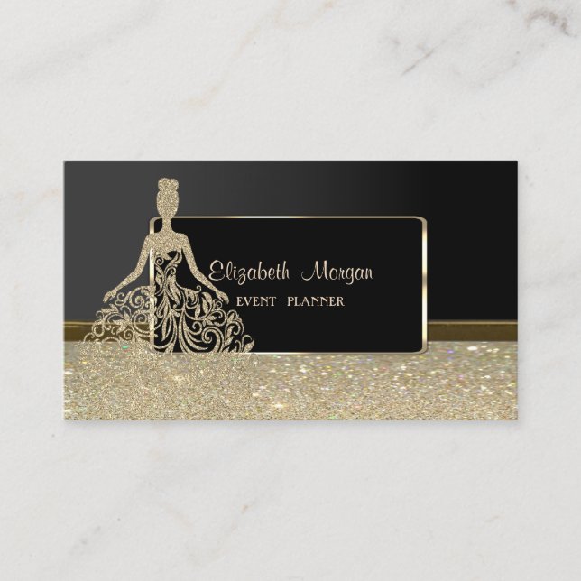 Elegant Lyx Stilfull, Falskt Guld Glittrande Klänn Visitkort (Framsida)