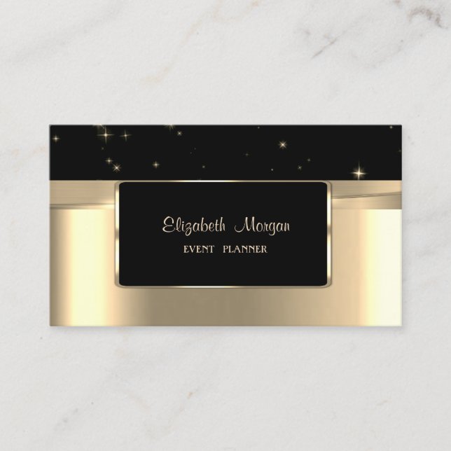 Elegant Lyx Stilfull, Falskt Guld, Svart Visitkort (Framsida)