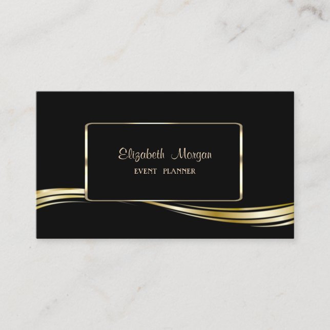 Elegant Lyx Stilfull, Falskt Guld, Svart Visitkort (Framsida)