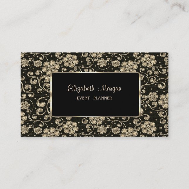 Elegant Lyx Stilfull, Guld Blommor, Ram Visitkort (Framsida)