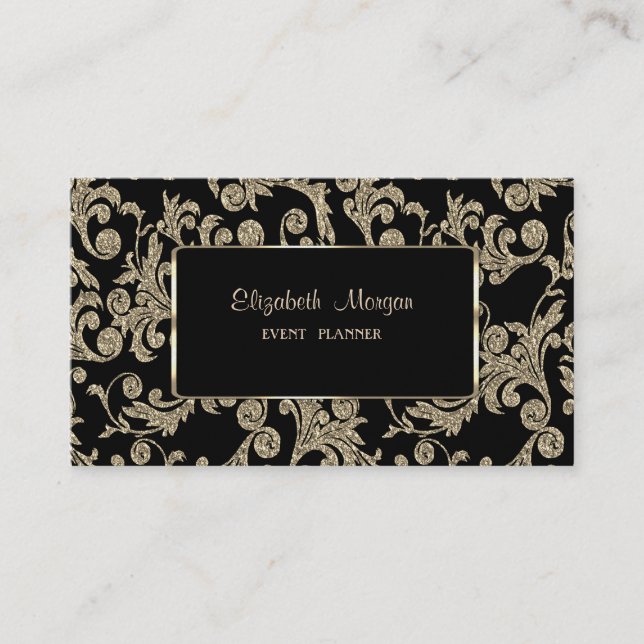 Elegant Lyx Stilfull, Guld Glitter Virvlar, Ram Visitkort (Framsida)