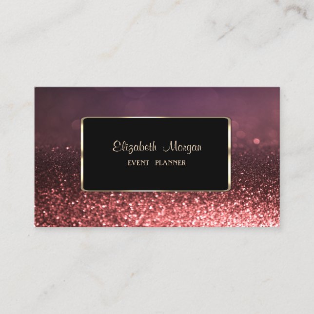 Elegant Lyx Stilfull Guldram, Glittrande Bokeh Visitkort (Framsida)