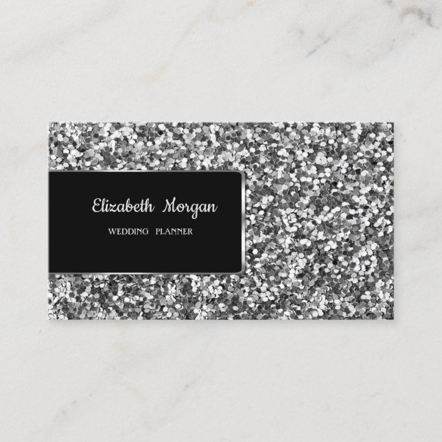 Elegant Lyx Stilfull Silver Glitter Visitkort (Framsida)
