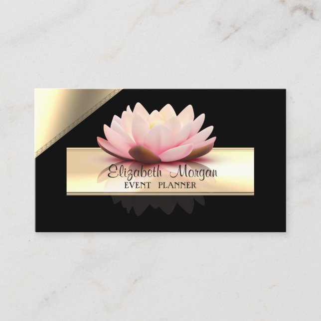 Elegant Lyx Stylish,Svart,Guld Ram,Lotus Visitkort (Framsida)