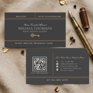 Elegant Lyx Svart Guld Fastigheter QR-kod Visitkort