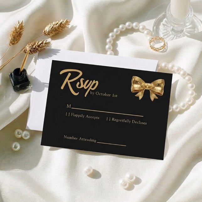 Elegant Lyx Svart och Guld Båg Bröllop OSA Kort (Skapare uppladdad)