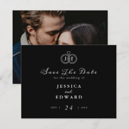 Elegant Lyx Svart Vit Ring Monogram Foto Spara Datumet
