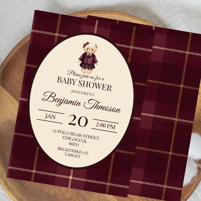 Elegant Lyx Teddybjörn Bebisdopp Inbjudningar (Skapare uppladdad)