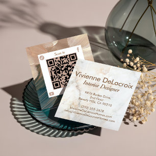 Elegant Lyx Vit Marmor Vattenfärg QR-kod Fyrkantigt Visitkort