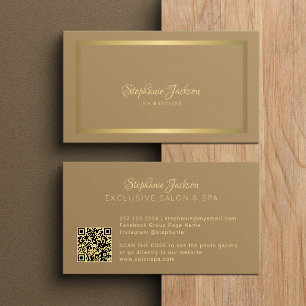 Elegant lyxbeige och guld QR-kod frisör Visitkort