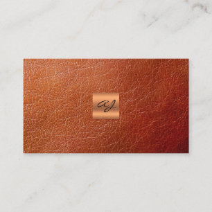 Elegant lyxbrunt läderkoppar guld monogram visitkort