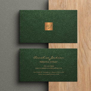 Elegant lyxfärgad grönt av läder, guld monogram av visitkort