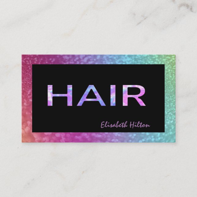Elegant lyxglamoral glittery HAIR-holografisk Visitkort (Framsida)