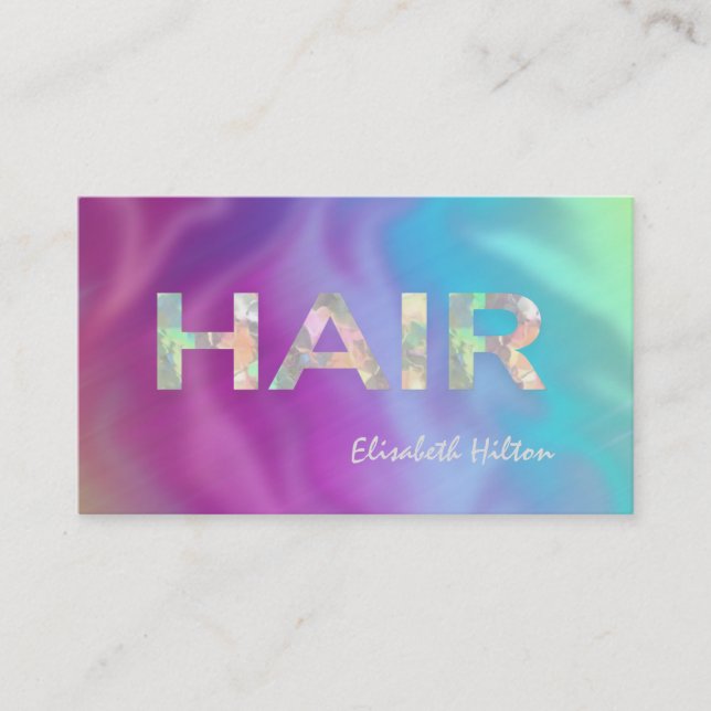 Elegant lyxglamorös, färgstark HAIR-holografisk Visitkort (Framsida)