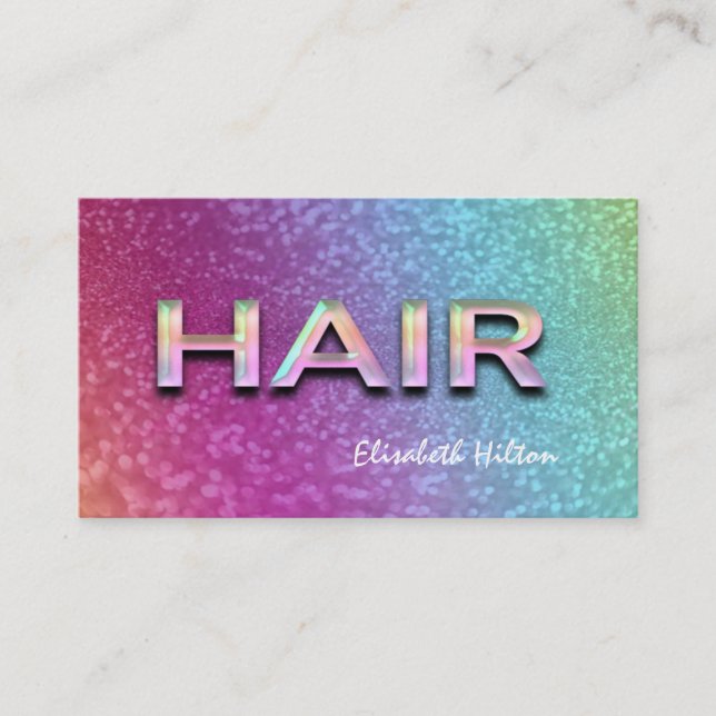 Elegant lyxglitterfärgad HAIR-holografi Visitkort (Framsida)